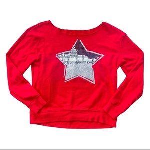 **5/$20** Justice Red Flip Sequin Star Graphic Sweatshirt 14/16